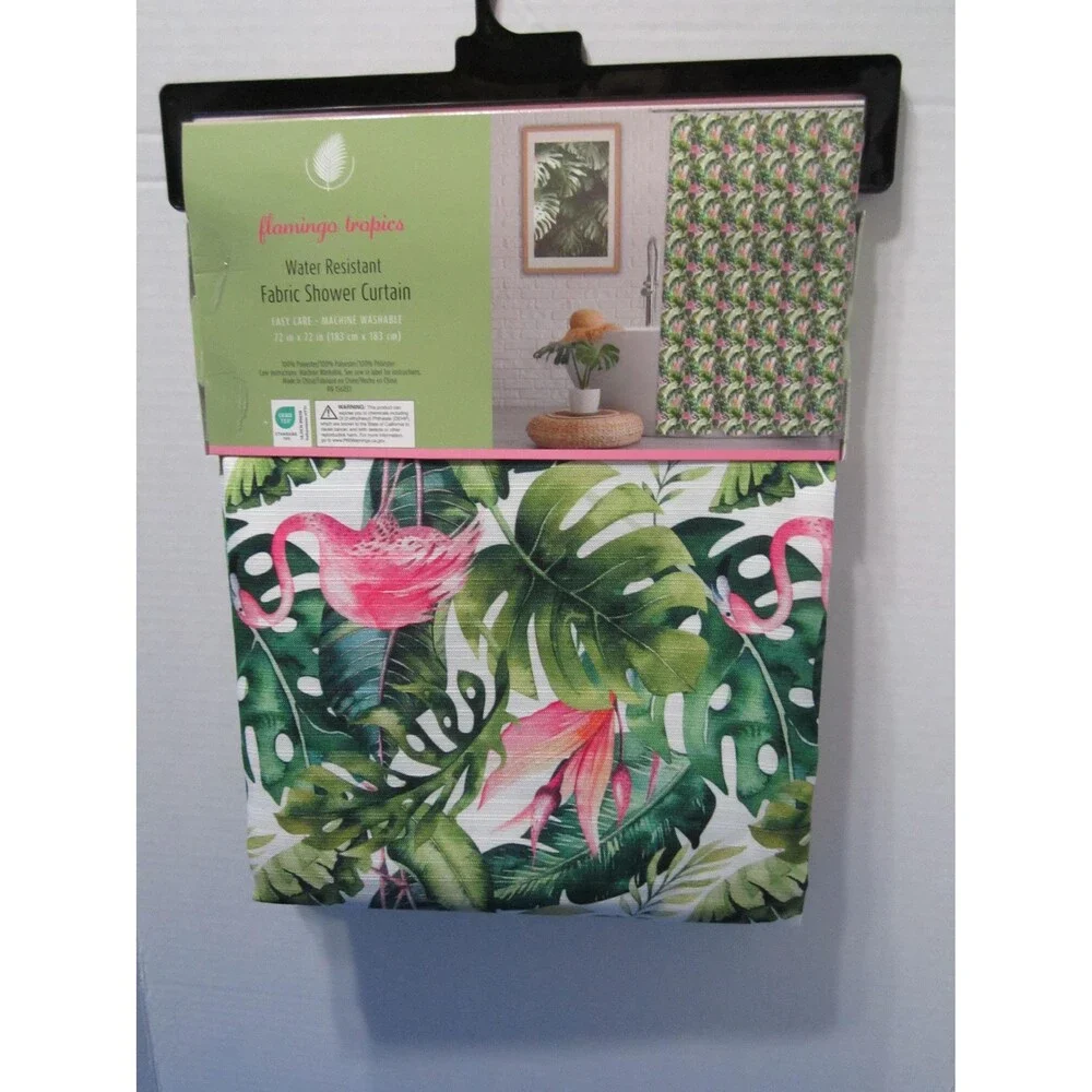 NEW Tropical Flamingo Shower Curtain Florida Fabric Island Hawaii
